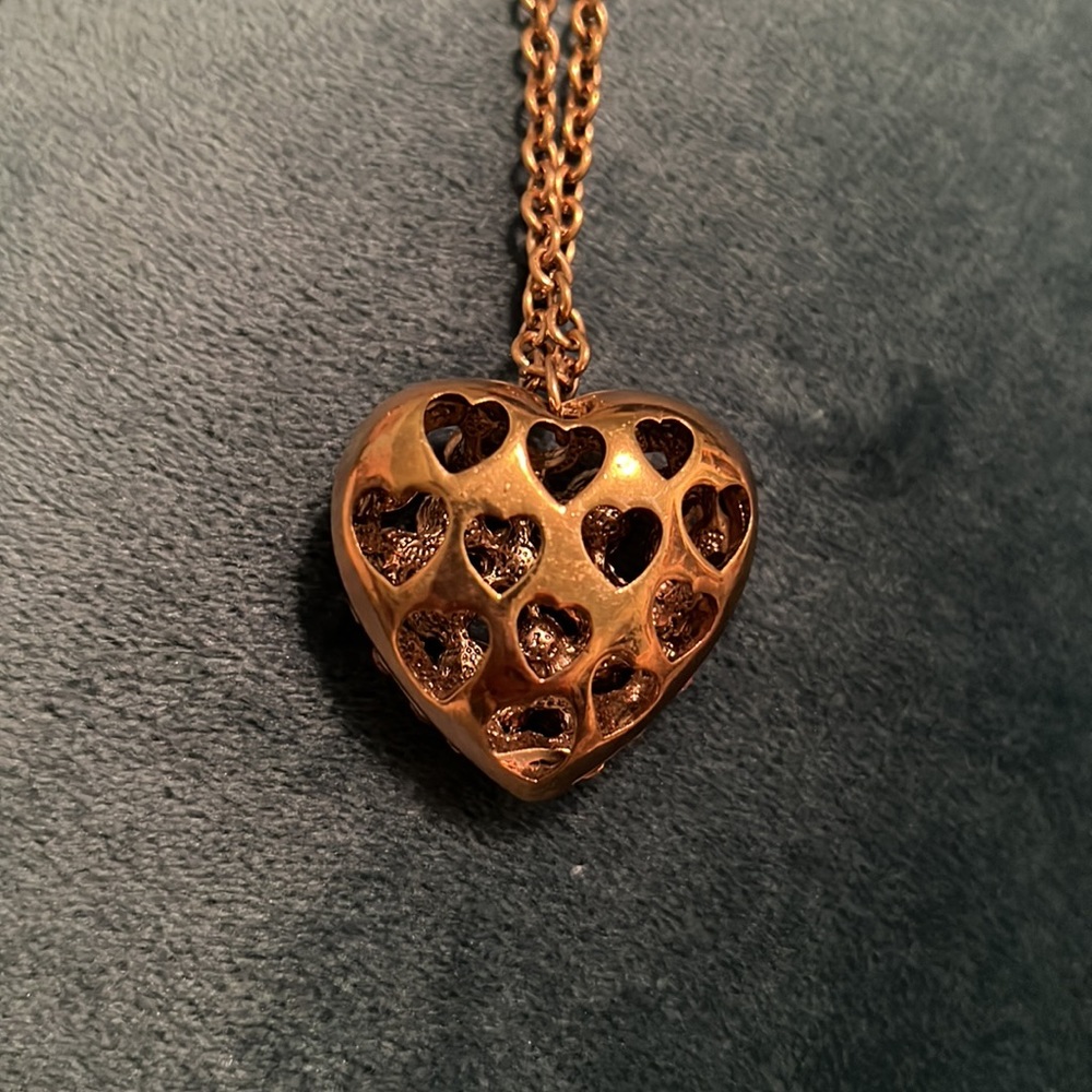 Champagne Colored Rhinestone Heart Pendant Long Chain - Picture 4 of 6